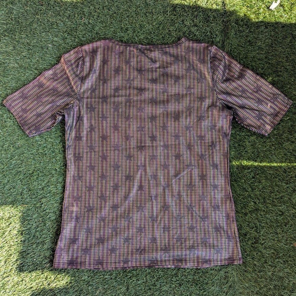 LuLaRoe Metallic Rainbow Stripe Star Short Sleeve Top Womens Large Shimmer Shirt - Picture 2 of 6